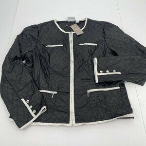 Chico's Black Quilted Jacket with White Trim